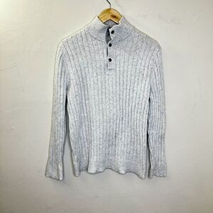 Express Women's Long Sleeve Sweater Button Front Collar‎ Ribbed Light Grey Large